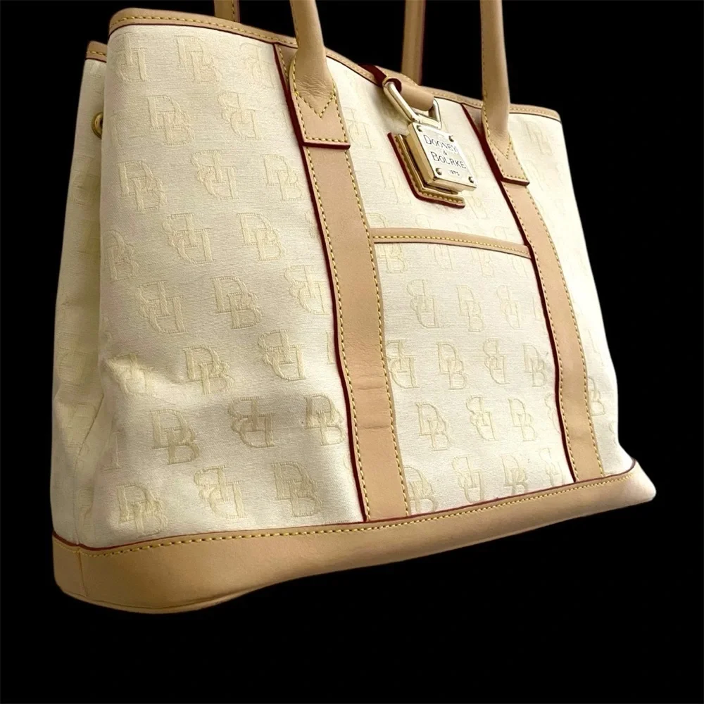 Dooney and Bourke Cream Fabric Logo Large Tote Satchel